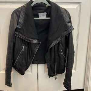 DOMA Black Leather Asymmetric Jacket